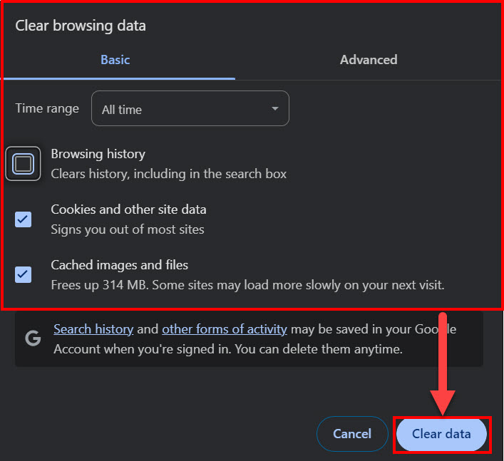 Clear browsing data