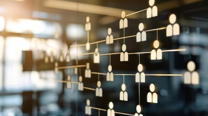 digital org chart displayed on a glass wall of an office